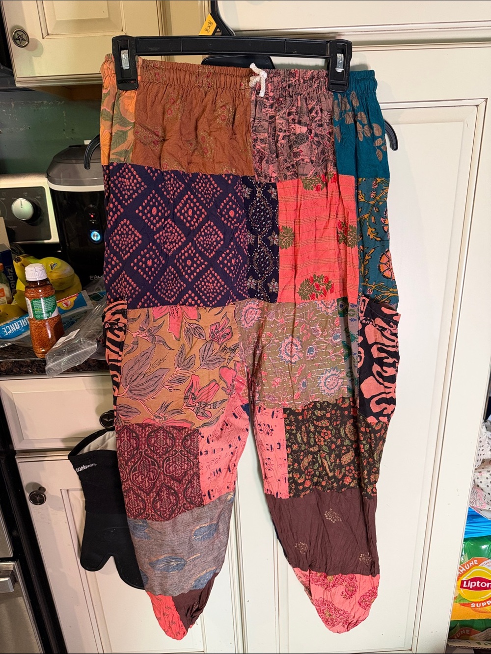 Patchwork Boho Harem Pants in Pink, Teal & Brown